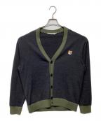 maison kitsuneメゾンキツネ）の古着「フォックスパッチバイカラーカーディガン」｜ブラック×グリーン