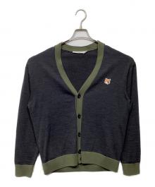 maison kitsune（メゾンキツネ）の古着「フォックスパッチバイカラーカーディガン」｜ブラック×グリーン