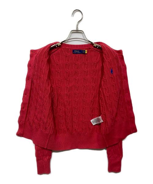 POLO RALPH LAUREN（ポロ・ラルフローレン）POLO RALPH LAUREN (ポロ・ラルフローレン) ケーブルニットカーディガン レッド サイズ:Sの古着・服飾アイテム