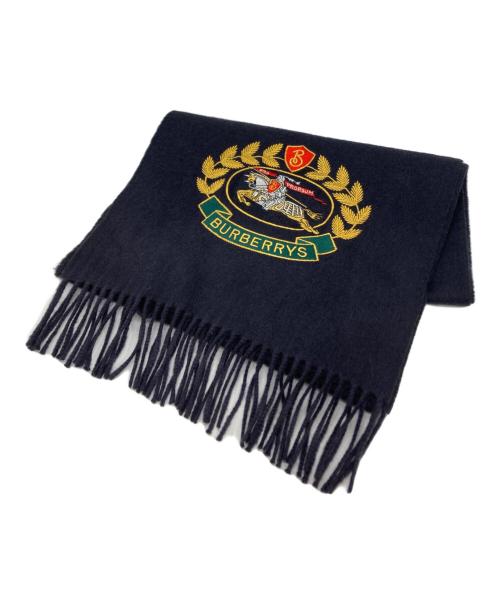 BURBERRY（バーバリー）BURBERRY (バーバリー) 刺繍ロゴ カシミヤマフラー ネイビーの古着・服飾アイテム