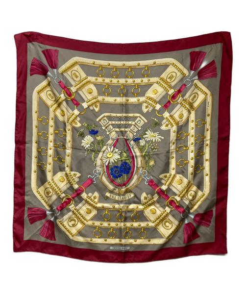 HERMES（エルメス）HERMES (エルメス) カレ90 aux champs　シルクスカーフ グレー×ピンクの古着・服飾アイテム