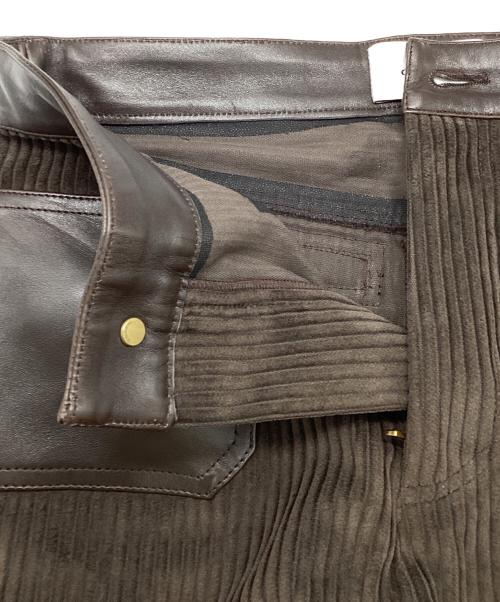 COACH（コーチ）COACH (コーチ) レザー切替コーデュロイパンツ ブラウン サイズ:2の古着・服飾アイテム