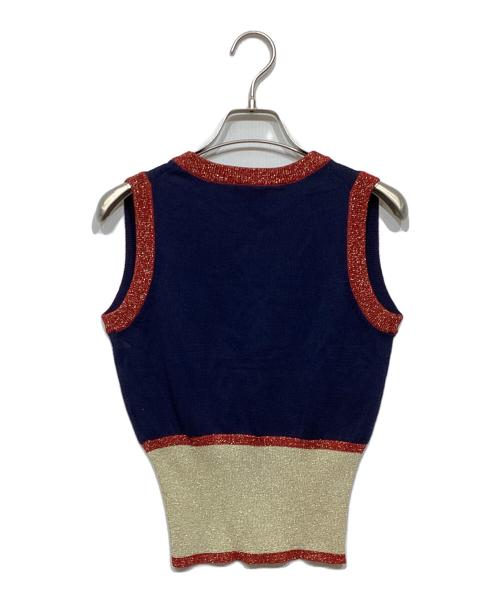 Vivienne Westwood RED LABEL（ヴィヴィアンウエストウッドレッドレーベル）Vivienne Westwood RED LABEL (ヴィヴィアンウエストウッドレッドレーベル) Vネックノースリーブニット ネイビー×ベージュ×レッド サイズ:2の古着・服飾アイテム