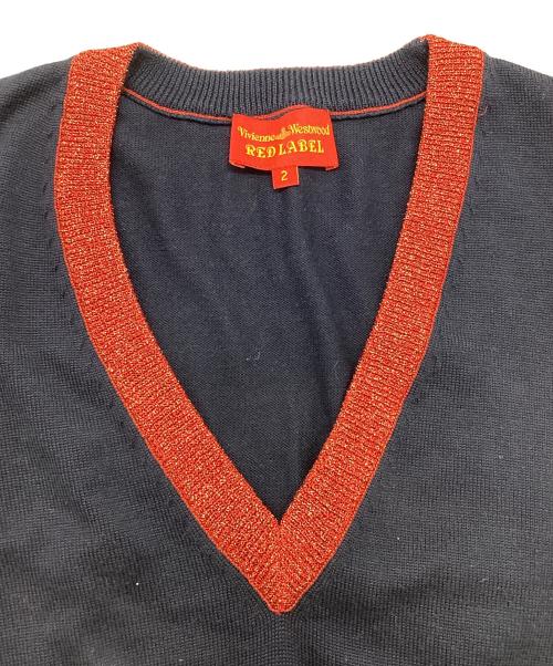 Vivienne Westwood RED LABEL（ヴィヴィアンウエストウッドレッドレーベル）Vivienne Westwood RED LABEL (ヴィヴィアンウエストウッドレッドレーベル) Vネックノースリーブニット ネイビー×ベージュ×レッド サイズ:2の古着・服飾アイテム