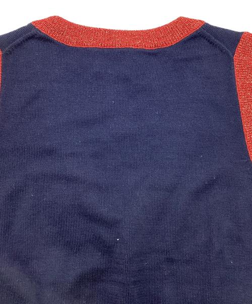 Vivienne Westwood RED LABEL（ヴィヴィアンウエストウッドレッドレーベル）Vivienne Westwood RED LABEL (ヴィヴィアンウエストウッドレッドレーベル) Vネックノースリーブニット ネイビー×ベージュ×レッド サイズ:2の古着・服飾アイテム