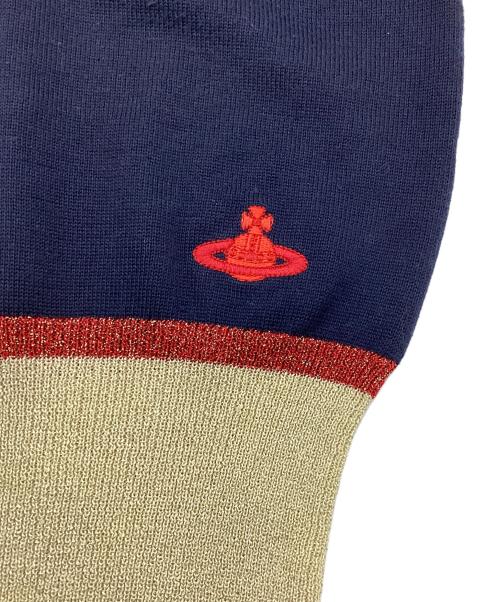Vivienne Westwood RED LABEL（ヴィヴィアンウエストウッドレッドレーベル）Vivienne Westwood RED LABEL (ヴィヴィアンウエストウッドレッドレーベル) Vネックノースリーブニット ネイビー×ベージュ×レッド サイズ:2の古着・服飾アイテム