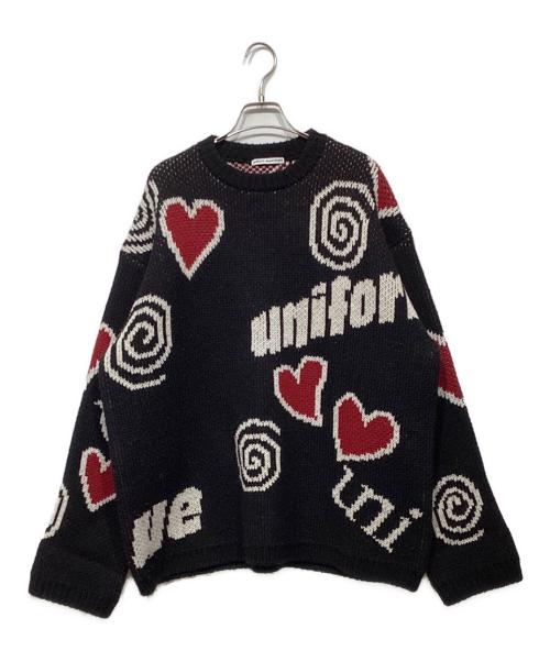 uniform experiment（ユニフォームエクスペリメント）uniform experiment (ユニフォームエクスペリメント) LOW-GAUGE INSPIRATION KNIT UE-252066 ブラック×レッド サイズ:FREEの古着・服飾アイテム