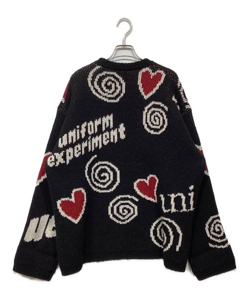 uniform experiment（ユニフォームエクスペリメント）uniform experiment (ユニフォームエクスペリメント) LOW-GAUGE INSPIRATION KNIT UE-252066 ブラック×レッド サイズ:FREEの古着・服飾アイテム