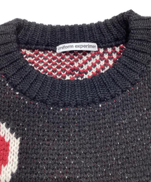 uniform experiment（ユニフォームエクスペリメント）uniform experiment (ユニフォームエクスペリメント) LOW-GAUGE INSPIRATION KNIT UE-252066 ブラック×レッド サイズ:FREEの古着・服飾アイテム