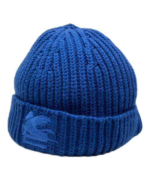 ETRO（エトロ）ETRO (エトロ) ロゴ刺繍ニット帽 ブルーの古着・服飾アイテム