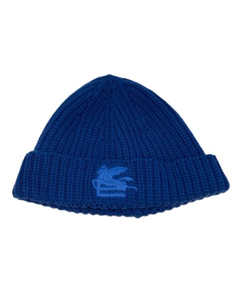 ETRO（エトロ）ETRO (エトロ) ロゴ刺繍ニット帽 ブルーの古着・服飾アイテム