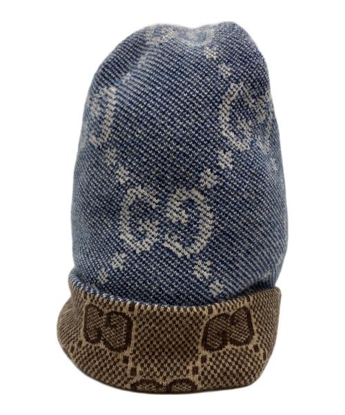 GUCCI（グッチ）GUCCI (グッチ) GG Wool Hat　716585 3GAJY ネイビー×ブラウン サイズ:Mの古着・服飾アイテム