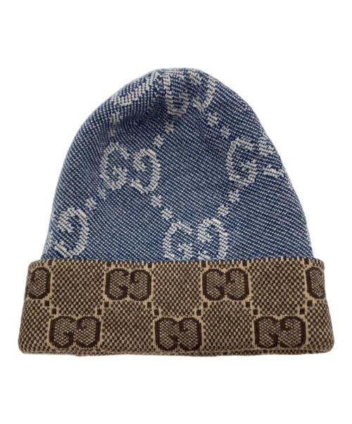 GUCCI（グッチ）GUCCI (グッチ) GG Wool Hat　716585 3GAJY ネイビー×ブラウン サイズ:Mの古着・服飾アイテム