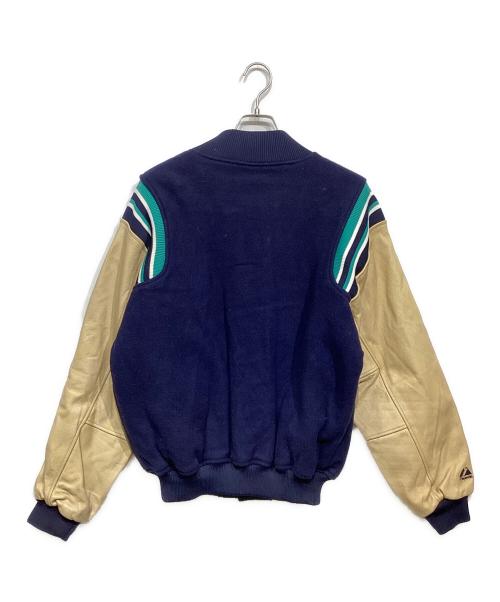 Majestic（マジェスティック）Majestic (マジェスティック) 90ｓレザースタジャン ネイビー×ベージュ サイズ:Mの古着・服飾アイテム