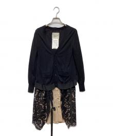 sacai（サカイ）の古着「カーディガンドッキングワンピース」｜ブラック×ベージュ