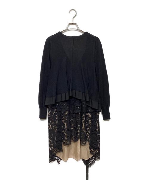 sacai（サカイ）sacai (サカイ) カーディガンドッキングワンピース ブラック×ベージュ サイズ:1の古着・服飾アイテム