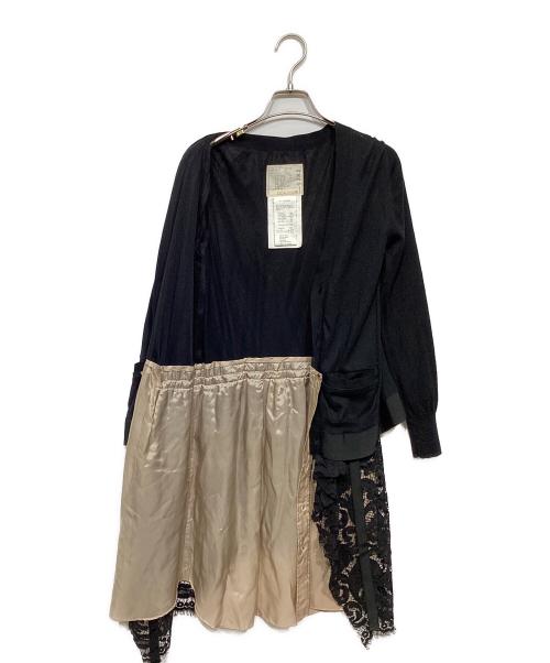 sacai（サカイ）sacai (サカイ) カーディガンドッキングワンピース ブラック×ベージュ サイズ:1の古着・服飾アイテム