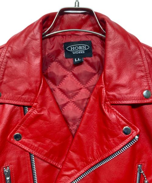 HORN WORKS（ホーンワークス）HORN WORKS (ホーンワークス) バッファローレザー　ライダースジャケット レッド サイズ:LLの古着・服飾アイテム