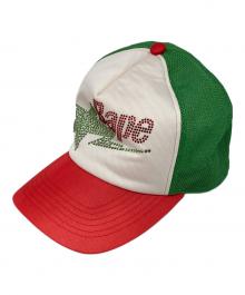 A BATHING APE（アベイシングエイプ）の古着「BAPE STAラインストーンメッシュキャップ」｜ホワイト×レッド×グリーン