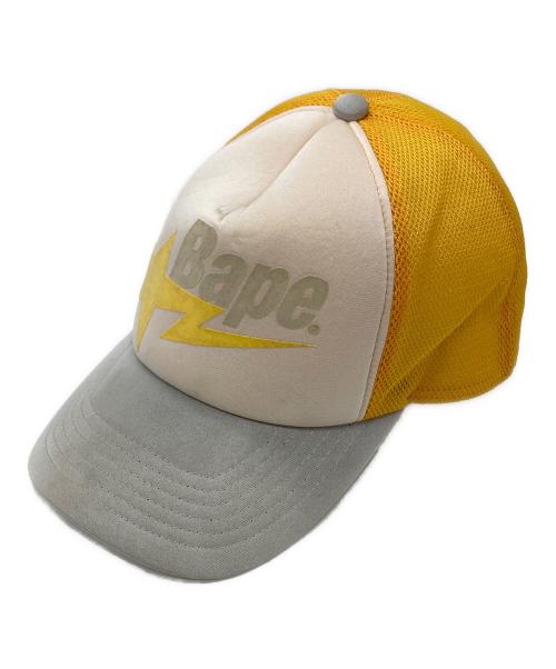 BAPE BY A BATHING APE（ベイプバイアベイシングエイプ）BAPE BY A BATHING APE (ベイプバイアベイシングエイプ) 初期タグ　BAPE STA メッシュキャップ イエロー×グレー サイズ:Fの古着・服飾アイテム