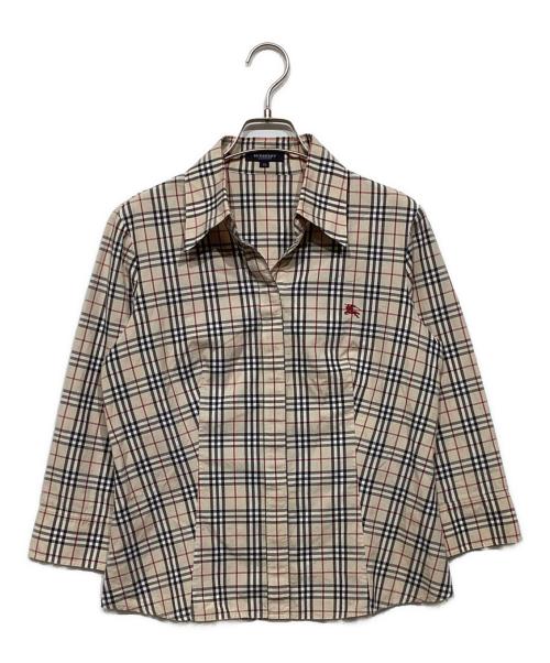 BURBERRY LONDON（バーバリーロンドン）BURBERRY LONDON (バーバリーロンドン) 七分袖 ノバチェックシャツ　FEA03-017 ベージュ×ブラック サイズ:42の古着・服飾アイテム