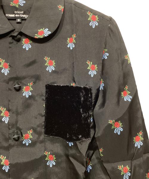 tricot COMME des GARCONS（トリココムデギャルソン）tricot COMME des GARCONS (トリココムデギャルソン) ラウンドカラー 花柄ブラウス　TB-B004 ブラック サイズ:Sの古着・服飾アイテム