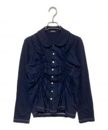 tricot COMME des GARCONS（トリココムデギャルソン）の古着「コットンフリル ステッチシャツ　TQ-T002」｜ネイビー×ホワイト