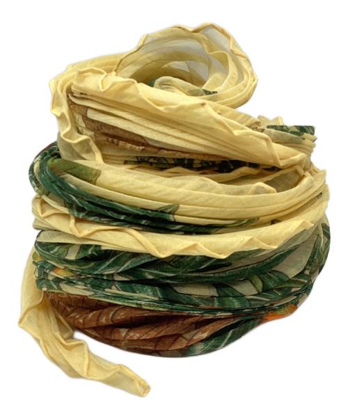 HERMES（エルメス）HERMES (エルメス) カレ 90 プリーツスカーフ イエロー×ブラウン×グリーンの古着・服飾アイテム