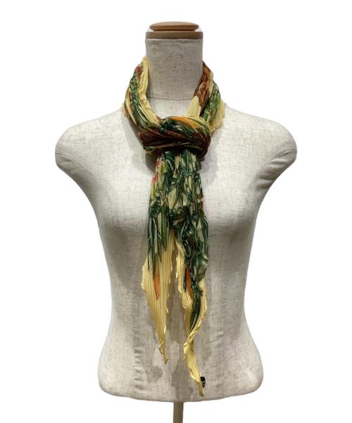 HERMES（エルメス）HERMES (エルメス) カレ 90 プリーツスカーフ イエロー×ブラウン×グリーンの古着・服飾アイテム