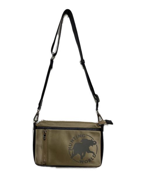 HUNTING WORLD（ハンティングワールド）HUNTING WORLD (ハンティングワールド) デカロゴ ショルダーバッグ ベージュ×ブラックの古着・服飾アイテム