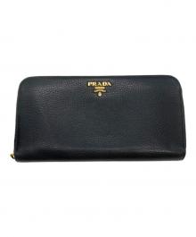 PRADA（プラダ）の古着「ラウンドファスナー財布」｜ブラック