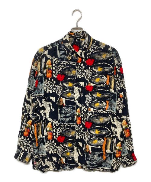 ISSEY MIYAKE（イッセイミヤケ）ISSEY MIYAKE (イッセイミヤケ) 総柄レーヨンシャツ ブラック×マルチカラー サイズ:Mの古着・服飾アイテム