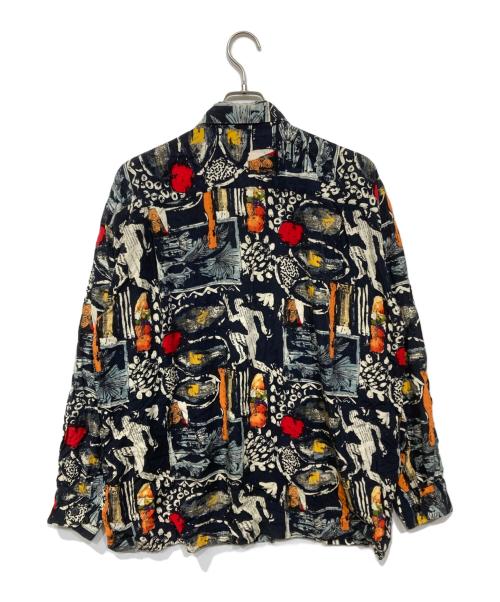ISSEY MIYAKE（イッセイミヤケ）ISSEY MIYAKE (イッセイミヤケ) 総柄レーヨンシャツ ブラック×マルチカラー サイズ:Mの古着・服飾アイテム