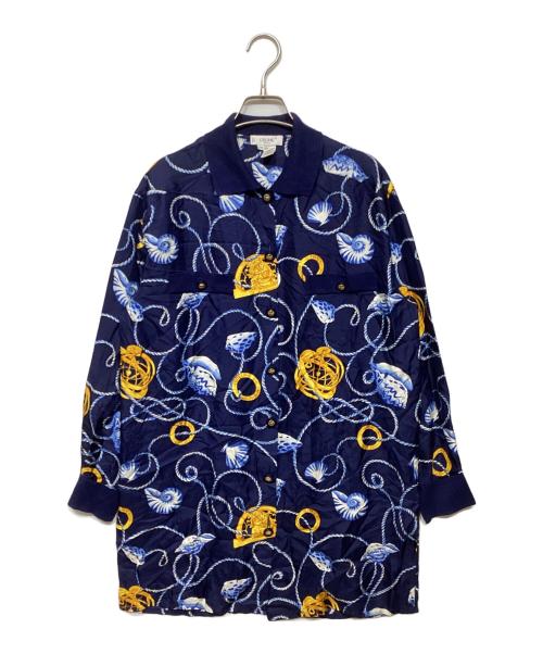CELINE（セリーヌ）CELINE (セリーヌ) 総柄シルクシャツ ネイビー サイズ:38の古着・服飾アイテム