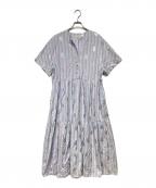 ne quittez pasヌキテパ）の古着「Cotton Poplin Stripe Foil Print Half Sleeve Tiered Dress」｜ピンク×ブルー