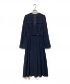 anuansアニュアンス）の古着「ダブルサテンノーカラータックワンピース」｜ネイビー