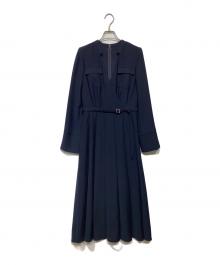 anuans（アニュアンス）の古着「ダブルサテンノーカラータックワンピース」｜ネイビー