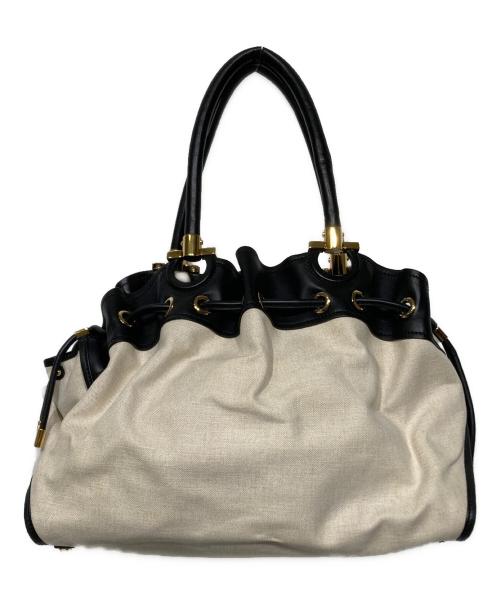 Salvatore Ferragamo（サルヴァトーレ フェラガモ）Salvatore Ferragamo (サルヴァトーレ フェラガモ) レザーキャンバス トートバッグ アイボリー×ブラックの古着・服飾アイテム