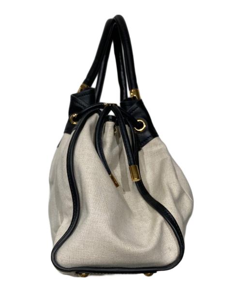 Salvatore Ferragamo（サルヴァトーレ フェラガモ）Salvatore Ferragamo (サルヴァトーレ フェラガモ) レザーキャンバス トートバッグ アイボリー×ブラックの古着・服飾アイテム