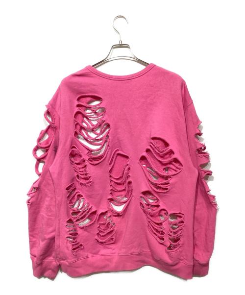 JUN NAKAYAMA（ジュンナカヤマ）JUN NAKAYAMA (ジュンナカヤマ) DISTRESSED CREWNECK ピンク サイズ:L/XLの古着・服飾アイテム