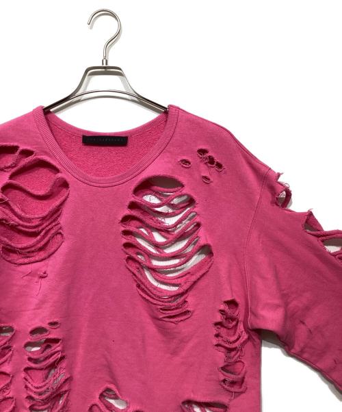 JUN NAKAYAMA（ジュンナカヤマ）JUN NAKAYAMA (ジュンナカヤマ) DISTRESSED CREWNECK ピンク サイズ:L/XLの古着・服飾アイテム