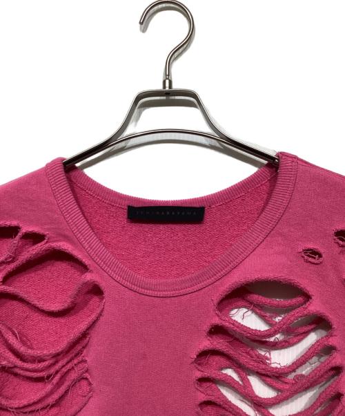 JUN NAKAYAMA（ジュンナカヤマ）JUN NAKAYAMA (ジュンナカヤマ) DISTRESSED CREWNECK ピンク サイズ:L/XLの古着・服飾アイテム
