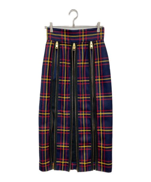 GUCCI（グッチ）GUCCI (グッチ) チェックジップスカート ネイビー サイズ:38の古着・服飾アイテム
