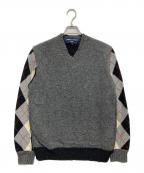 COMME des GARCONS HOMMEコムデギャルソン オム）の古着「袖アーガイルVネックニット」｜グレー×ブラック