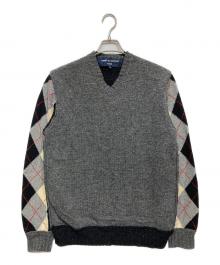 COMME des GARCONS HOMME（コムデギャルソン オム）の古着「袖アーガイルVネックニット」｜グレー×ブラック