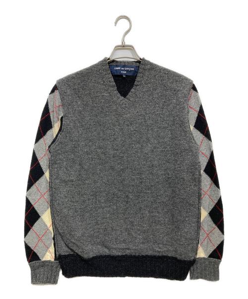 COMME des GARCONS HOMME（コムデギャルソン オム）COMME des GARCONS HOMME (コムデギャルソン オム) 袖アーガイルVネックニット グレー×ブラック サイズ:Lの古着・服飾アイテム