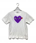 PLAY COMME des GARCONSプレイコムデギャルソン）の古着「Double Heart T-Shirts」｜ホワイト×パープル