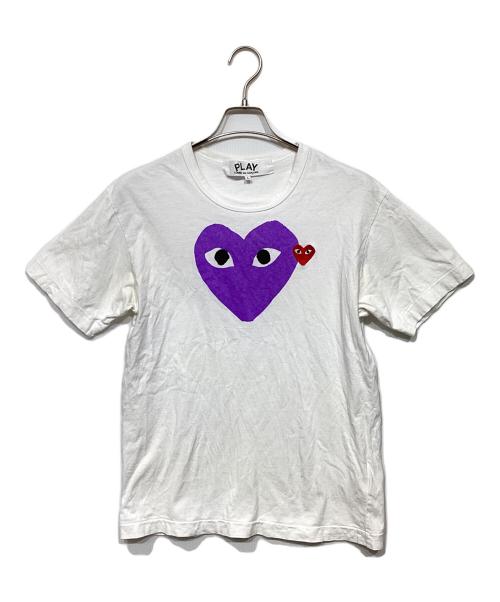 PLAY COMME des GARCONS（プレイコムデギャルソン）PLAY COMME des GARCONS (プレイコムデギャルソン) Double Heart T-Shirts ホワイト×パープル サイズ:Lの古着・服飾アイテム