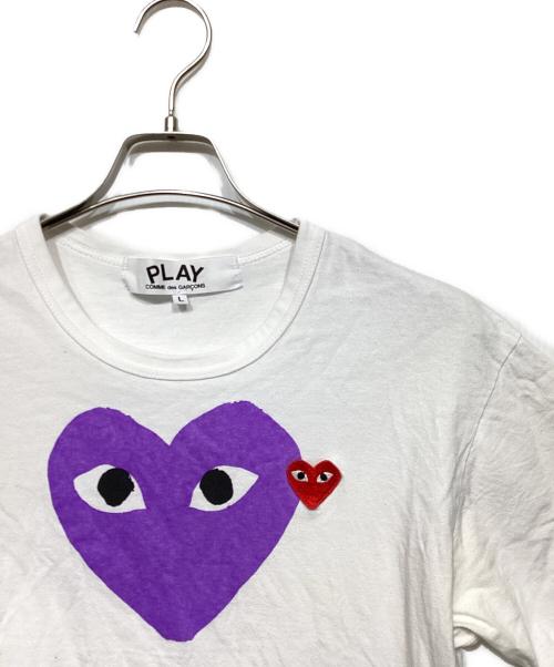 PLAY COMME des GARCONS（プレイコムデギャルソン）PLAY COMME des GARCONS (プレイコムデギャルソン) Double Heart T-Shirts ホワイト×パープル サイズ:Lの古着・服飾アイテム