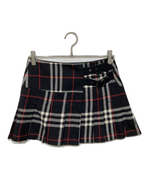 BURBERRY BLUE LABEL（バーバリー ブルー レーベル）BURBERRY BLUE LABEL (バーバリー ブルー レーベル) チェックプリーツスカート ブラック×ホワイト サイズ:38の古着・服飾アイテム